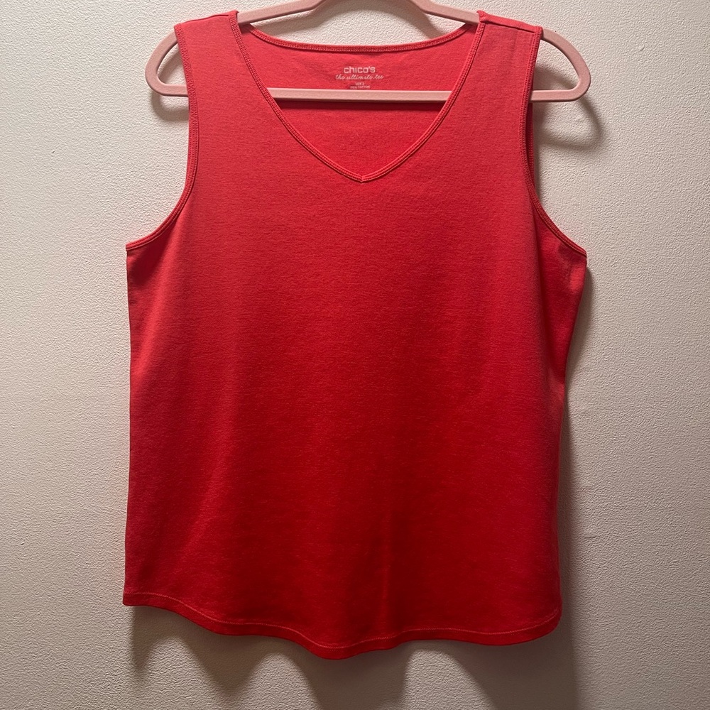 Chico’s “the ultimate tee” Beachy Casual V-Neck Tank Top, Sz 2, Peachy Orange